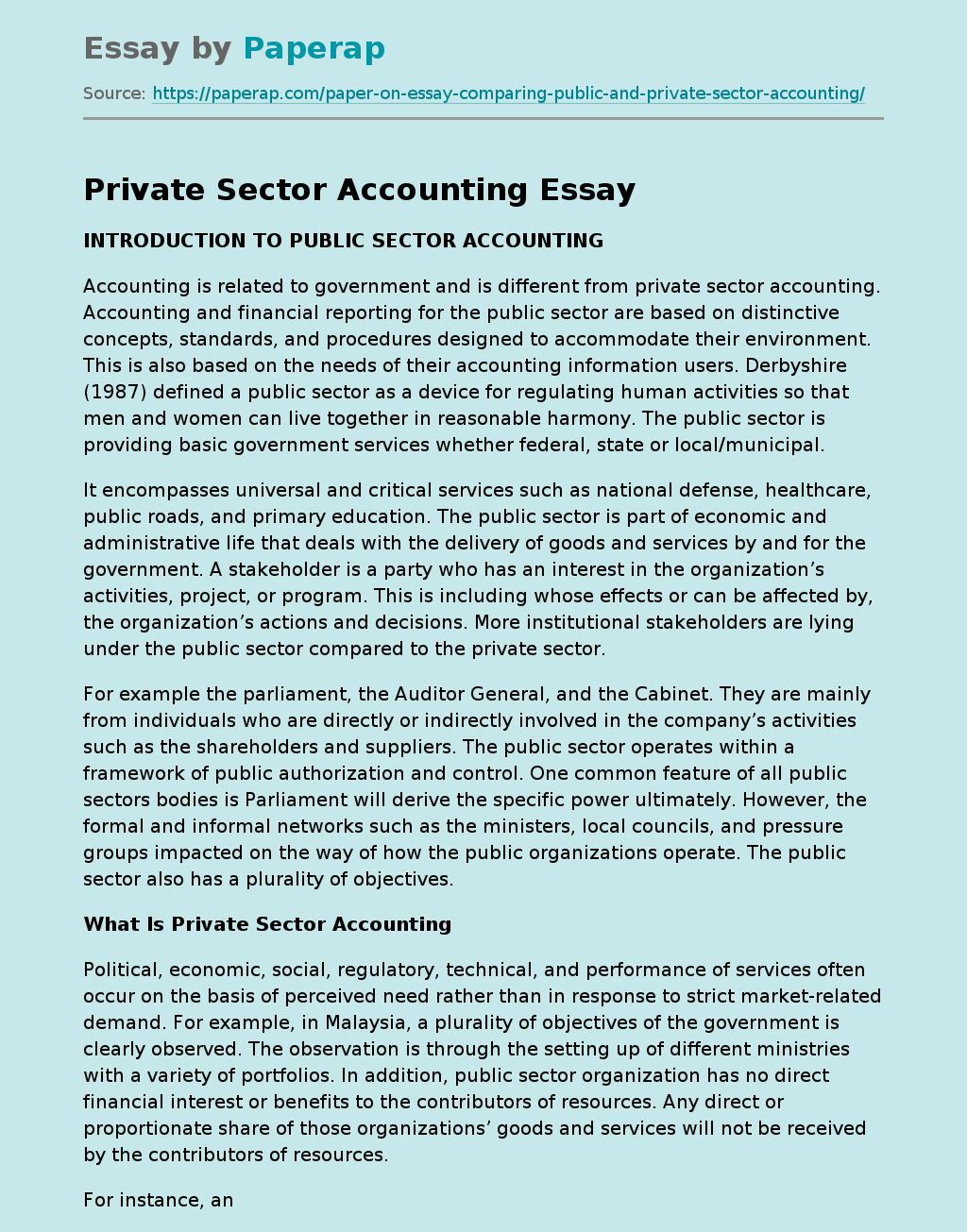 Private Sector Accounting