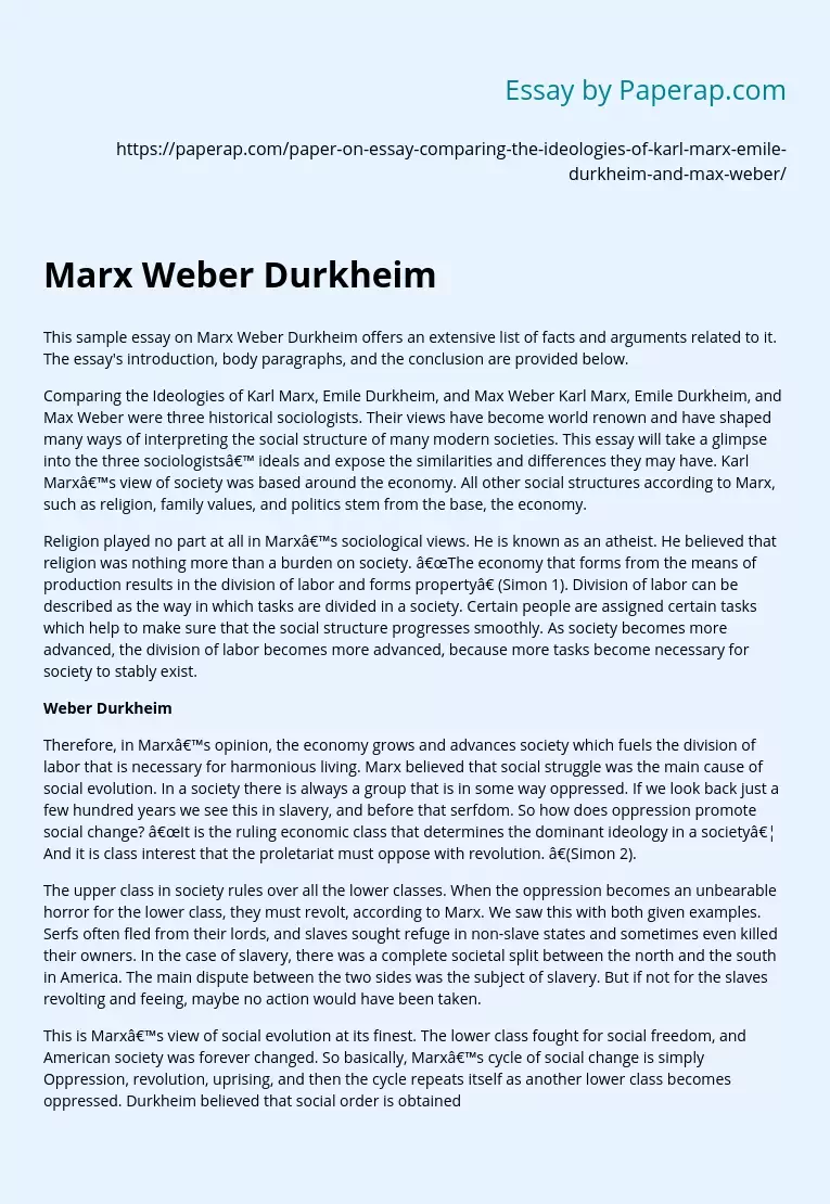 Marx Weber Durkheim
