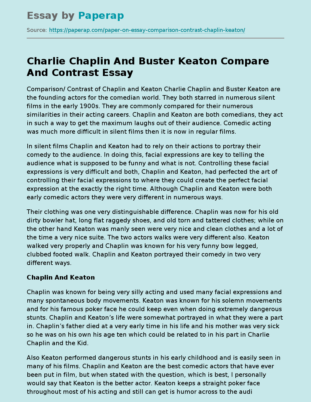 Charlie Chaplin And Buster Keaton Compare And Contrast