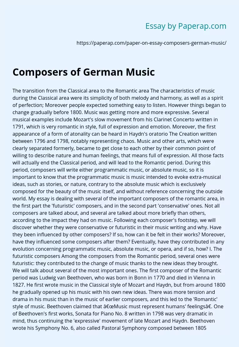 Composers of German Classical and Romantic Music