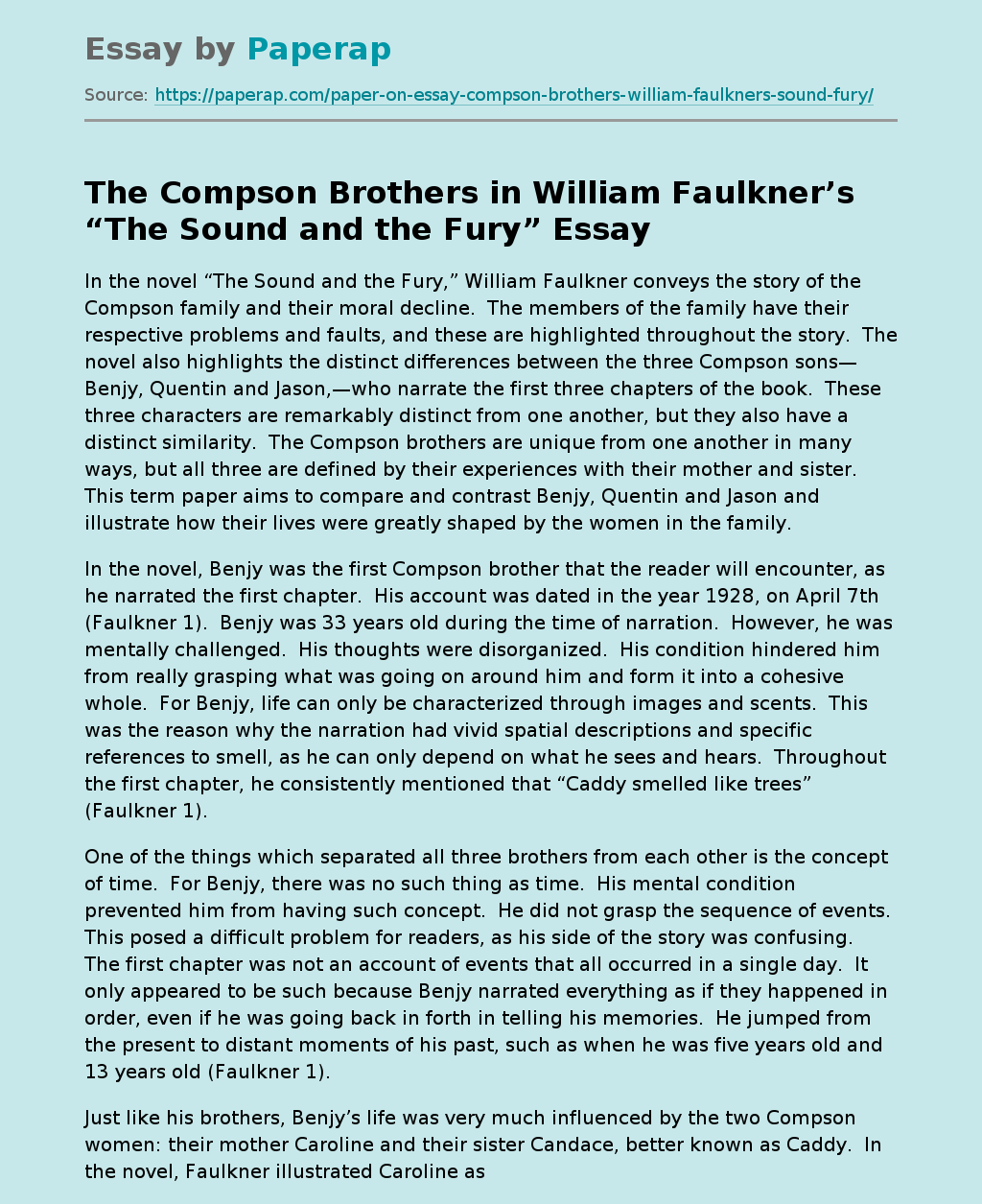 The Compson Brothers in William Faulkner’s “The Sound and the Fury”