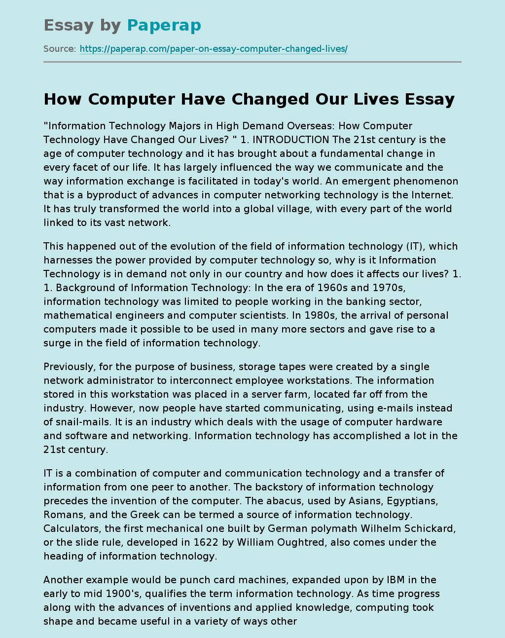 essay on computer that changed our life