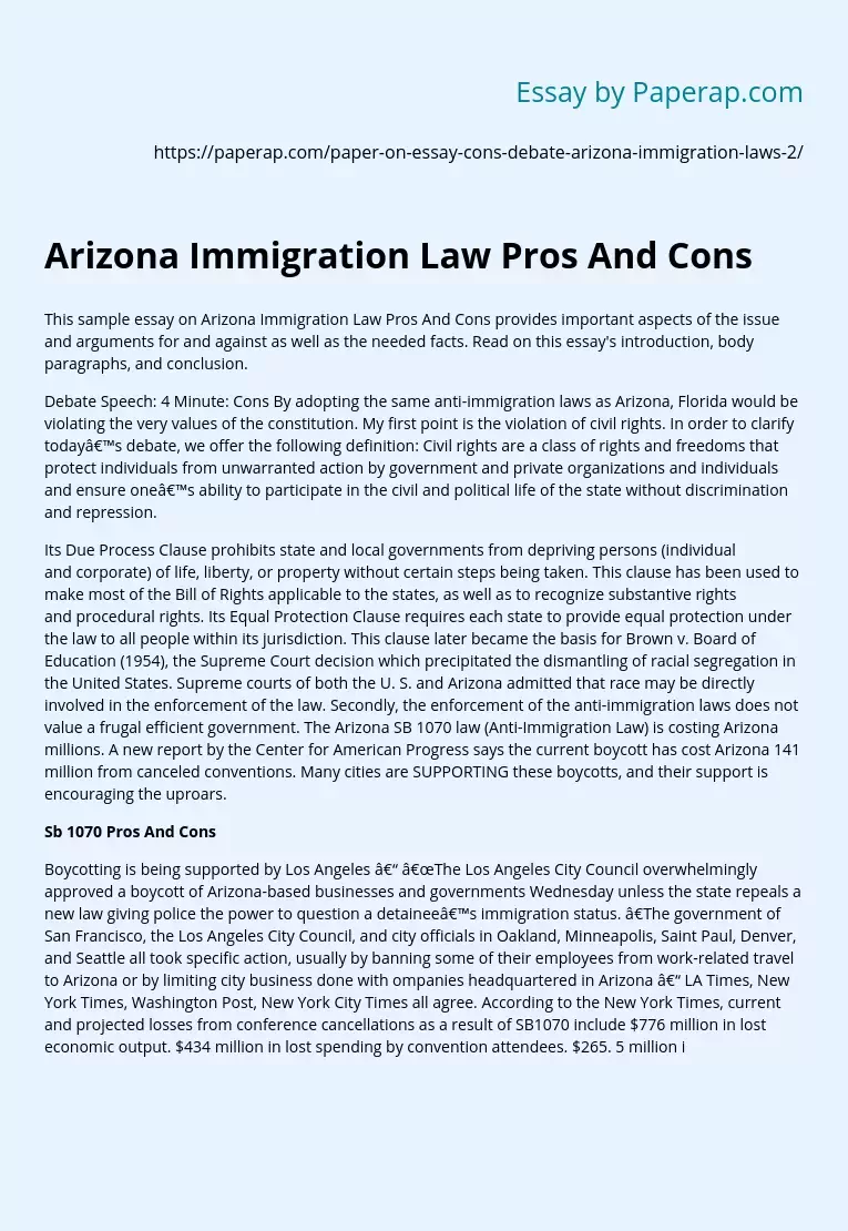 Arizona Immigration Law Pros And Cons