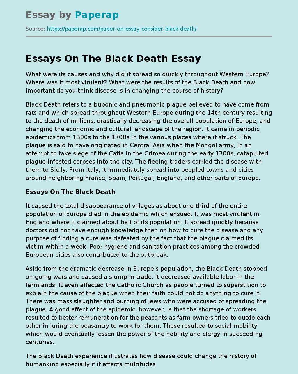 Essays On The Black Death