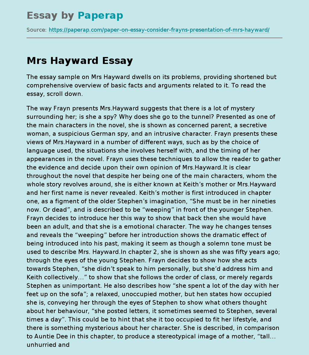 Main Factors and Arguments of Mrs. Hayward