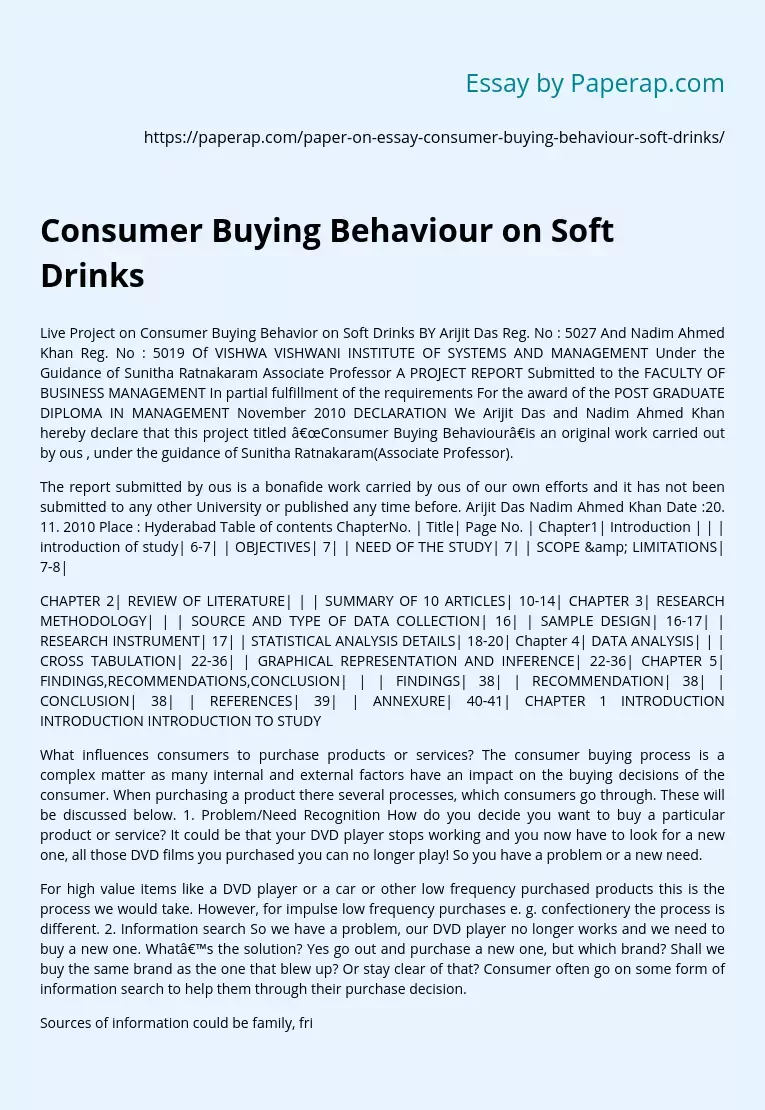 Consumer Buying Behaviour on Soft Drinks