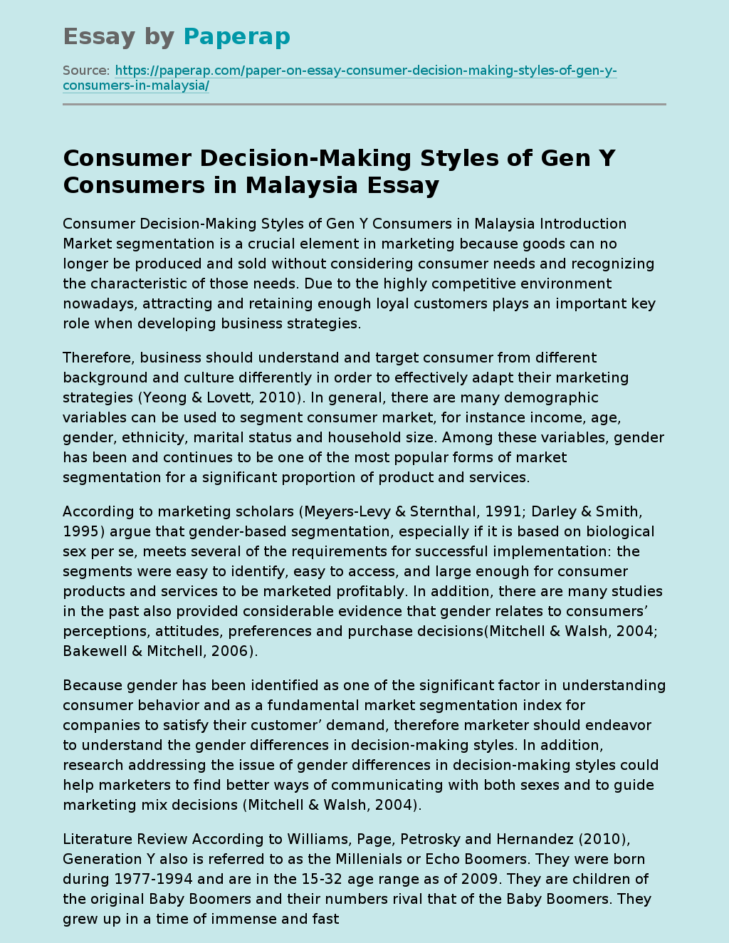 Consumer Decision-Making Styles of Gen Y Consumers in Malaysia