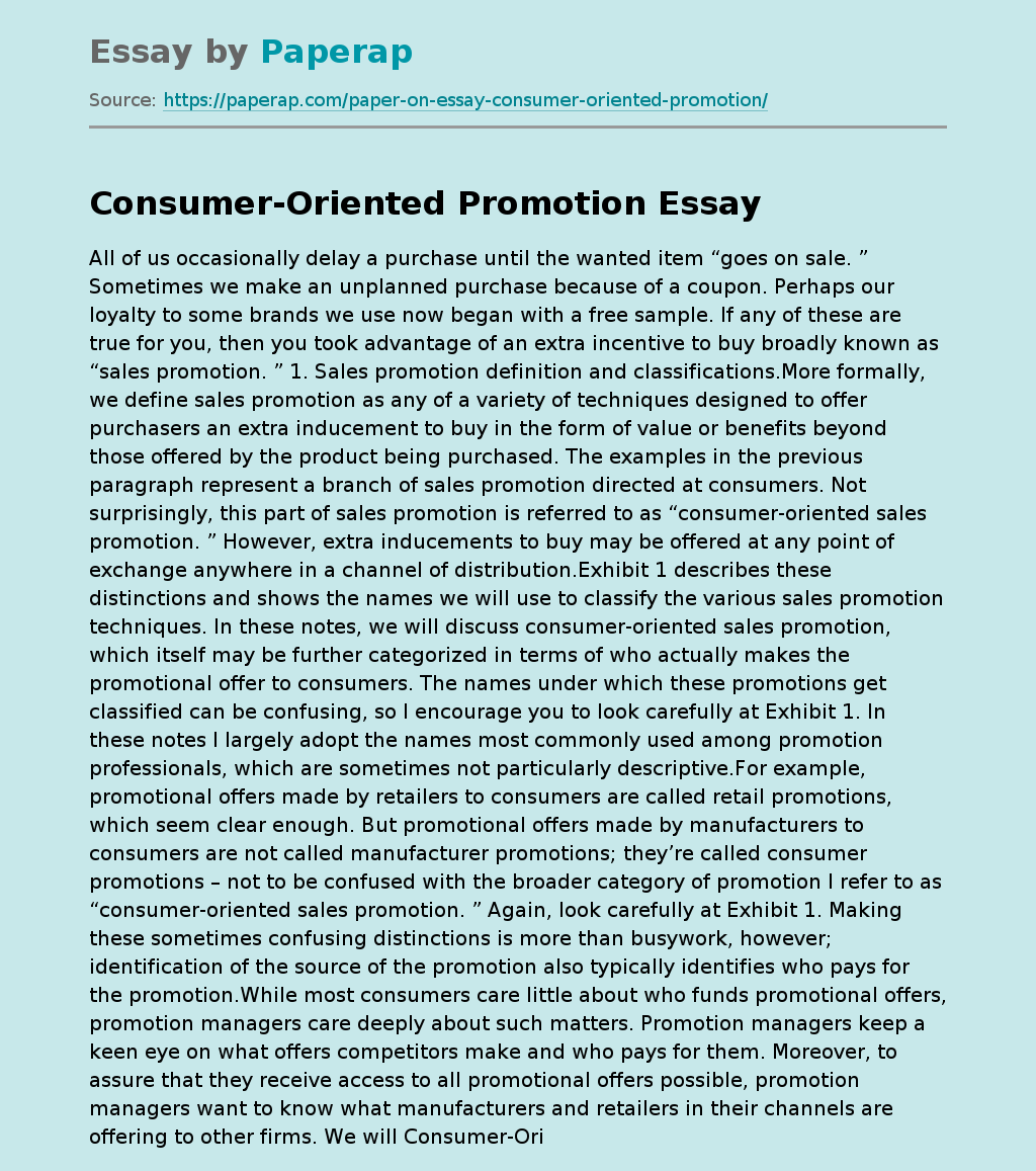 Consumer-Oriented Promotion