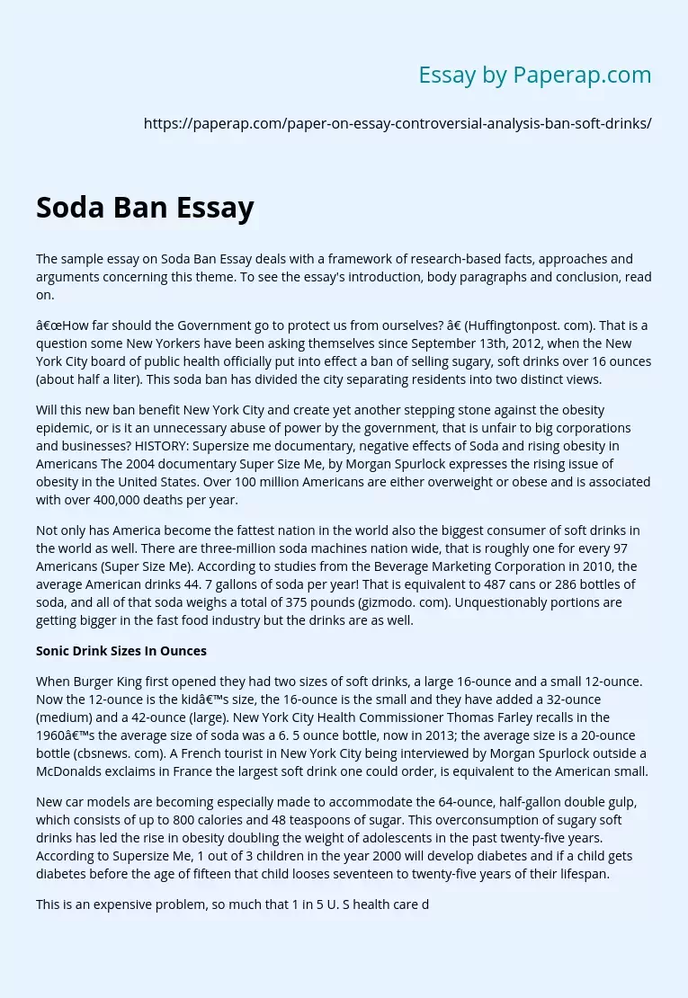 Controversial Analysis of Soda Drinks Ban