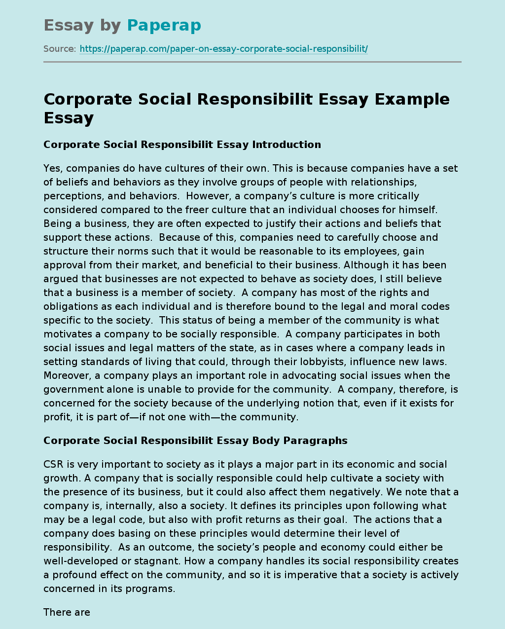 Corporate Social Responsibilit Essay