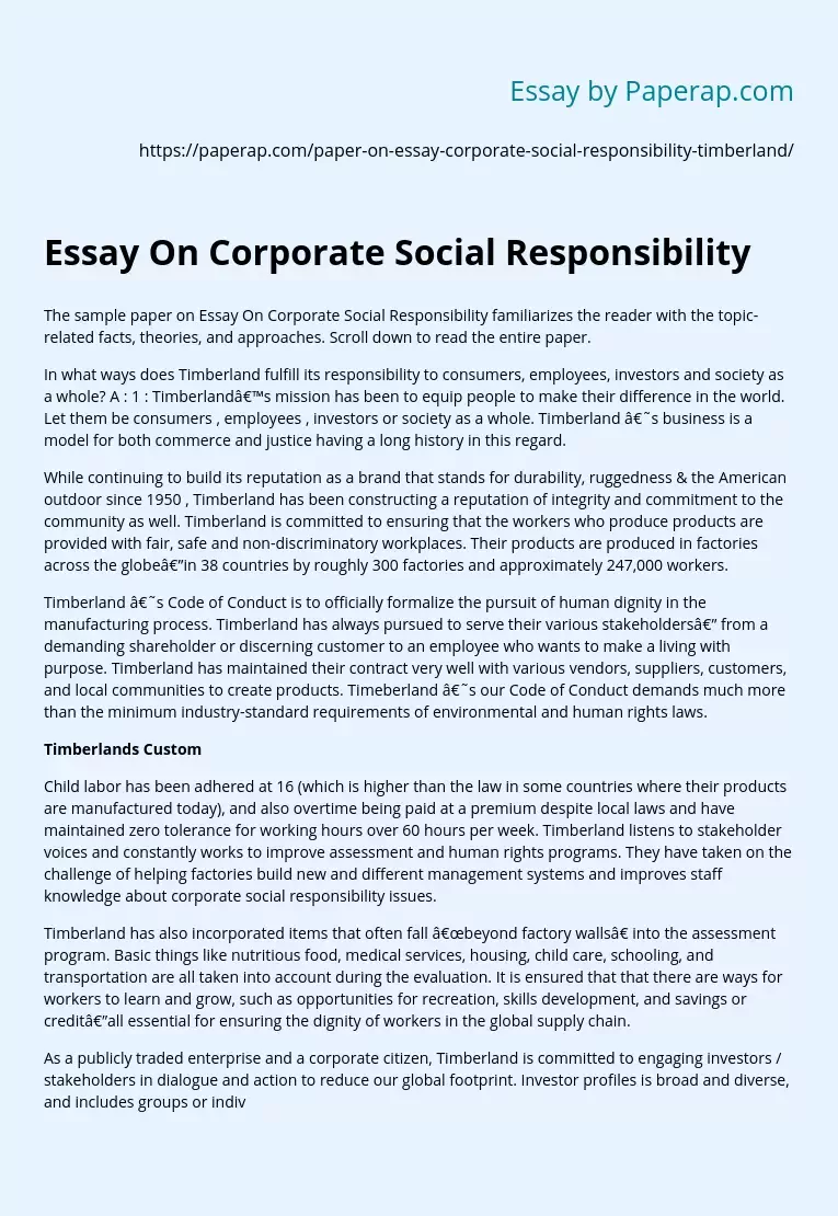 Essay On Corporate Social Responsibility