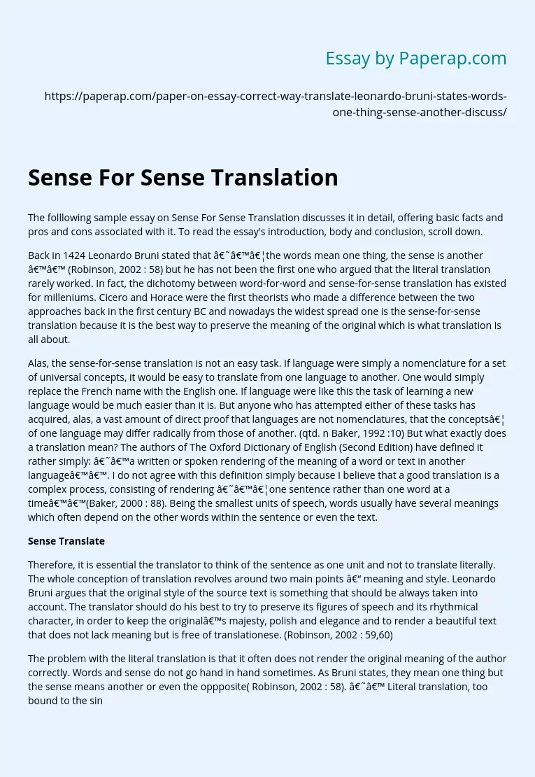 Sense For Sense Translation