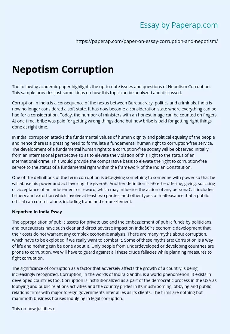 Nepotism Corruption Issue in India
