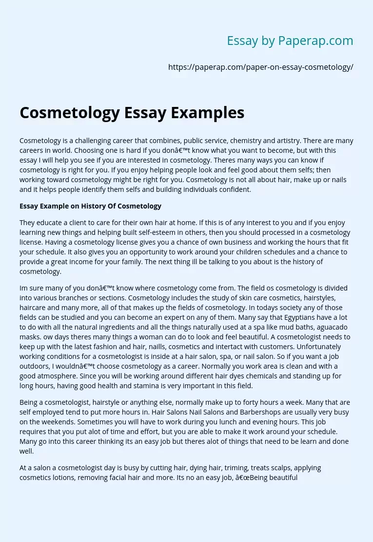 Cosmetology Essay Examples