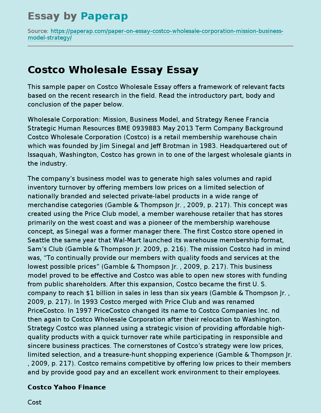 Costco Wholesale Essay