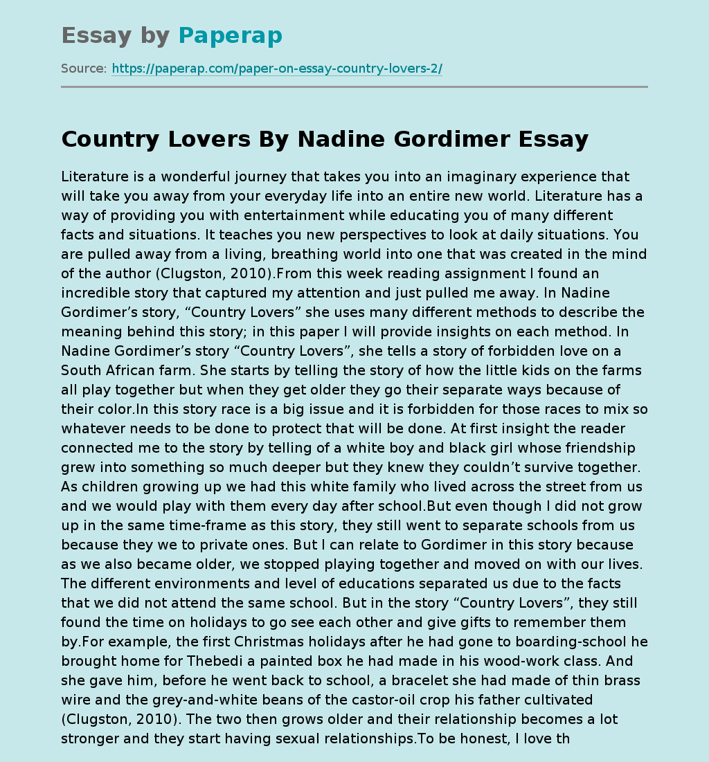 country lovers nadine gordimer analysis