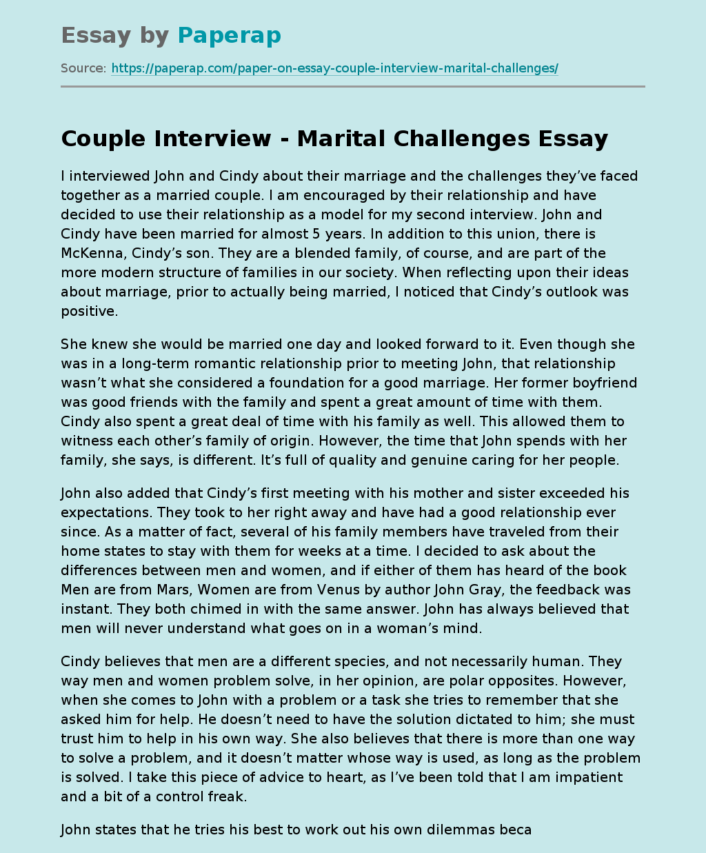 Couple Interview - Marital Challenges
