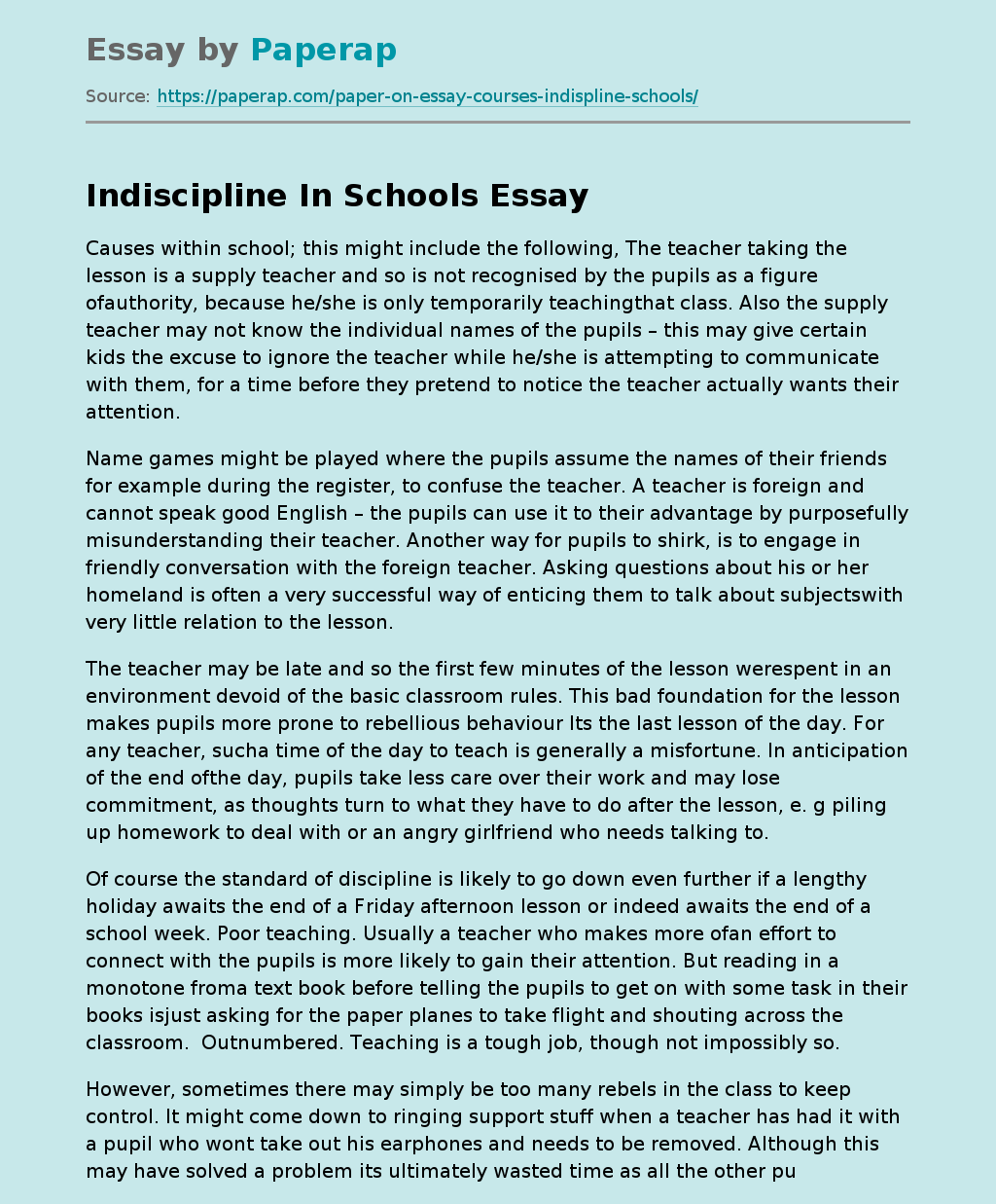 student indiscipline essay 150 words