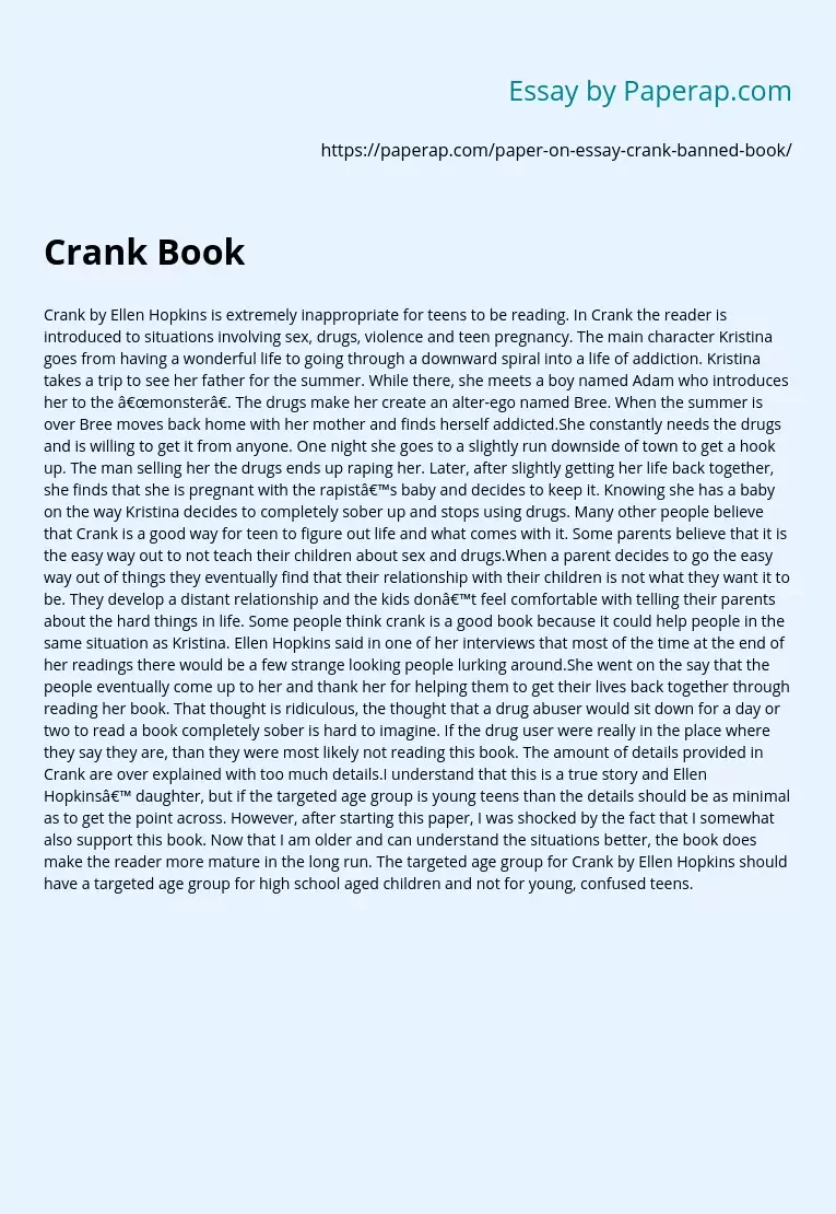 Crank: Inappropriate for Teen Readers