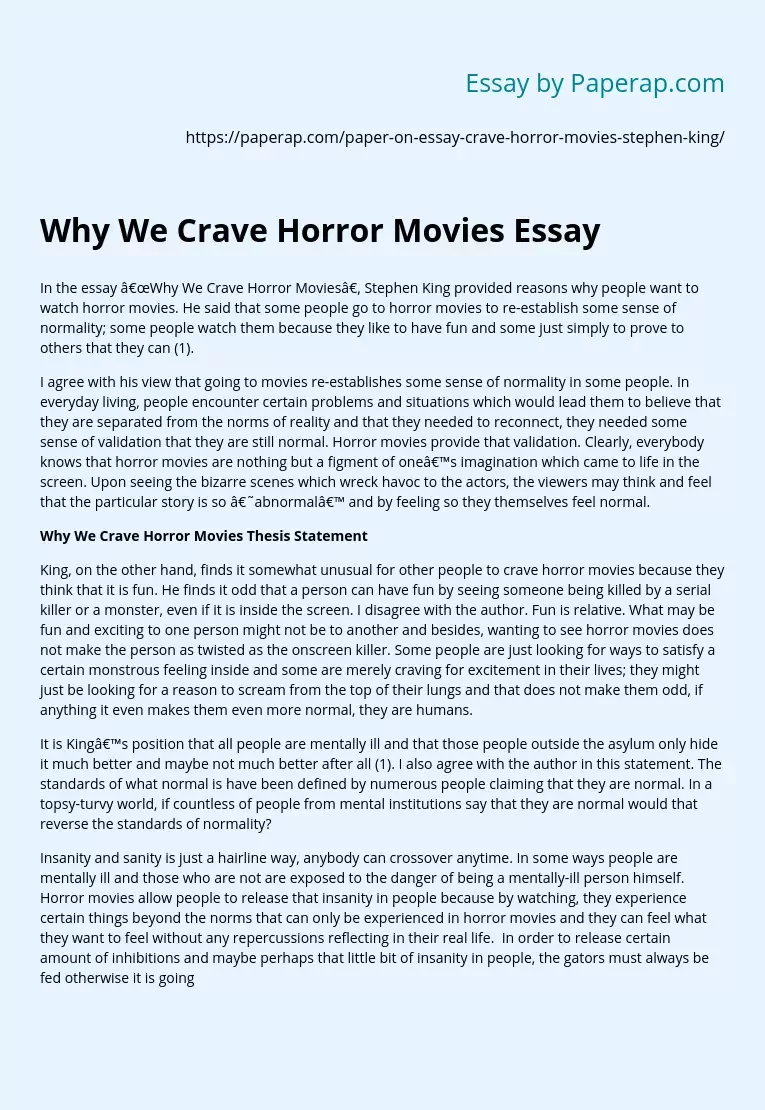 Why We Crave Horror Movies Essay