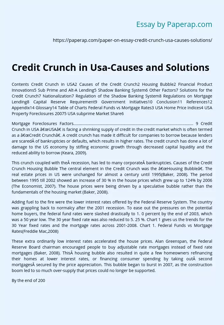 Credit Crunch in Usa-Causes and Solutions