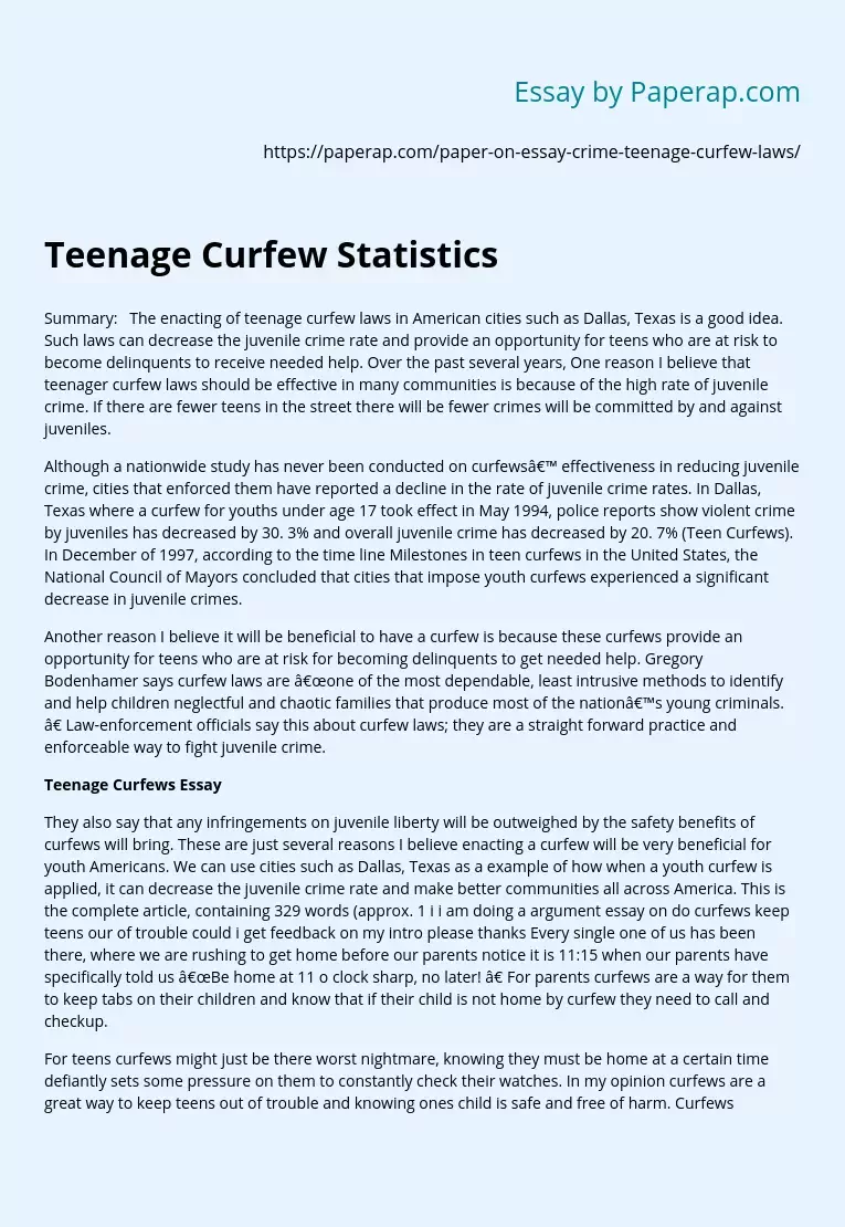 Teenage Curfew Statistics
