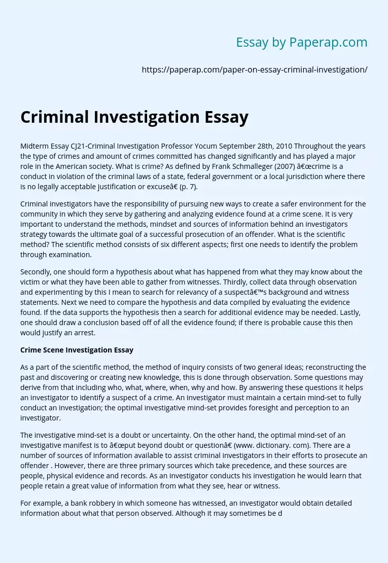 Criminal Investigation Essay