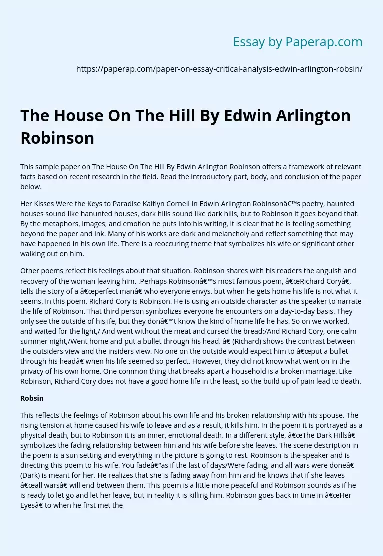 The House On The Hill By Edwin Arlington Robinson