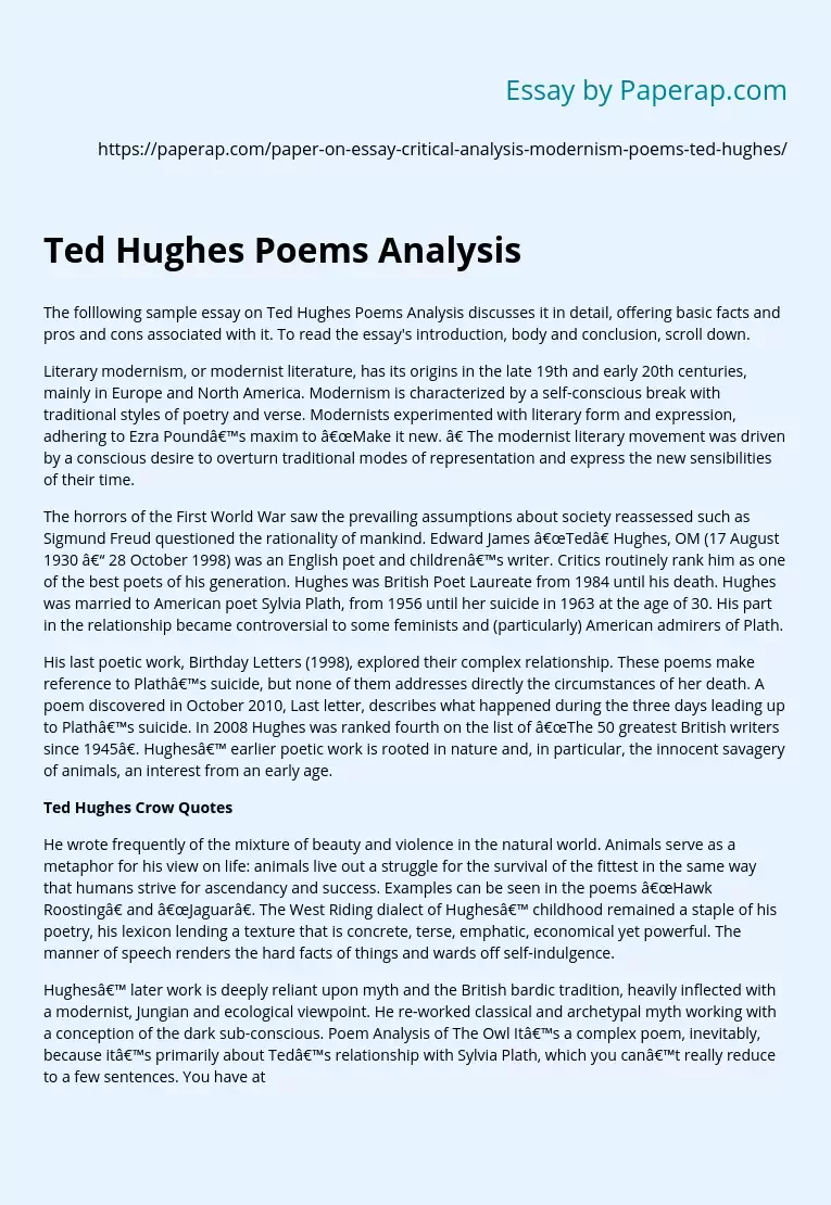 Ted Hughes Poems Analysis