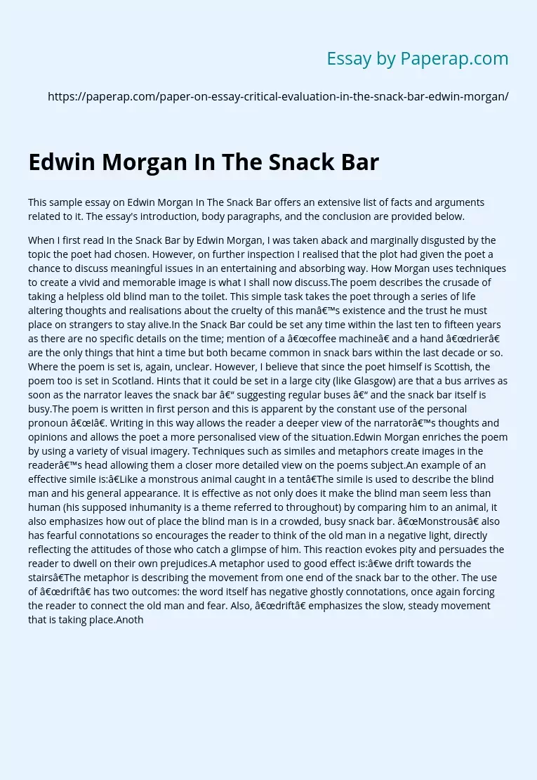 Edwin Morgan In The Snack Bar