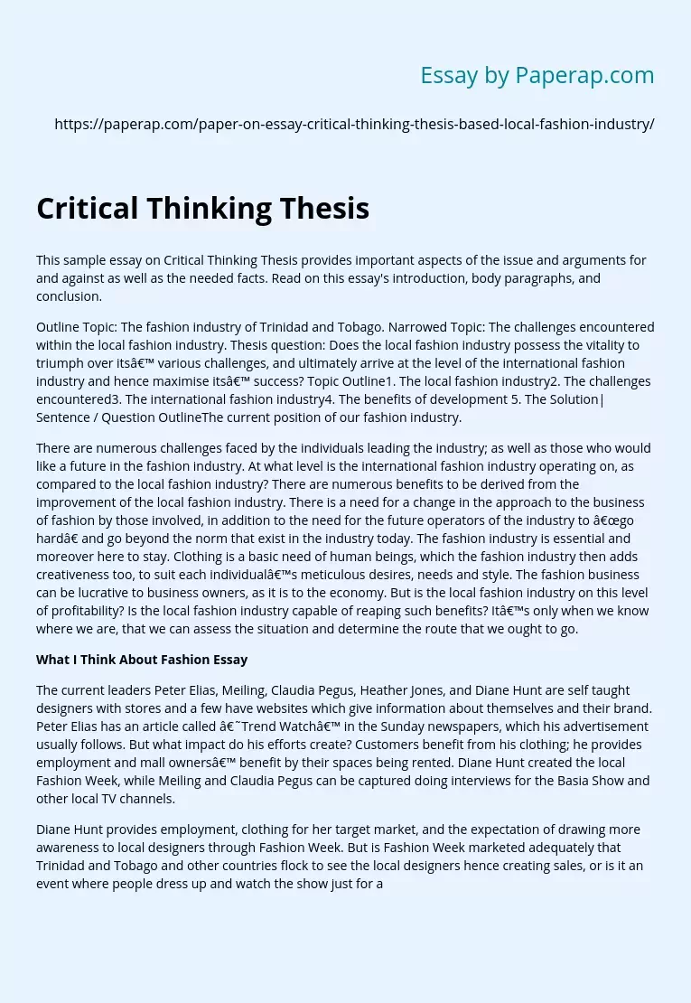 Critical Thinking Thesis