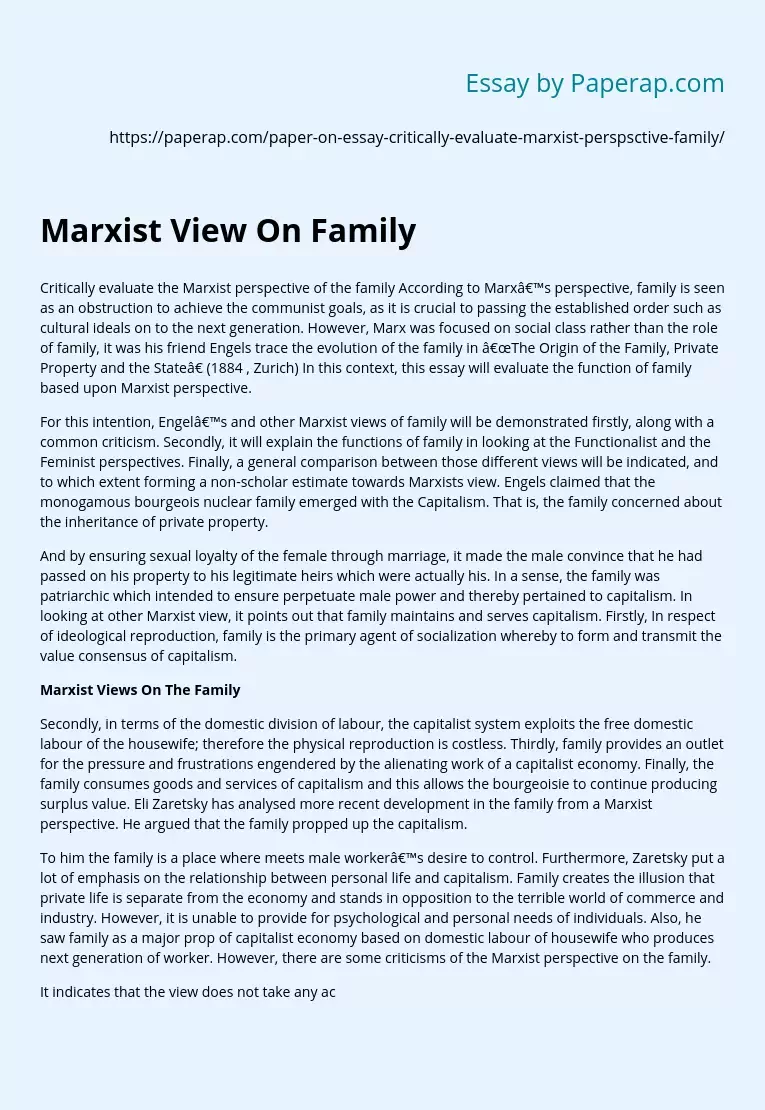 Marxist Views On The Family