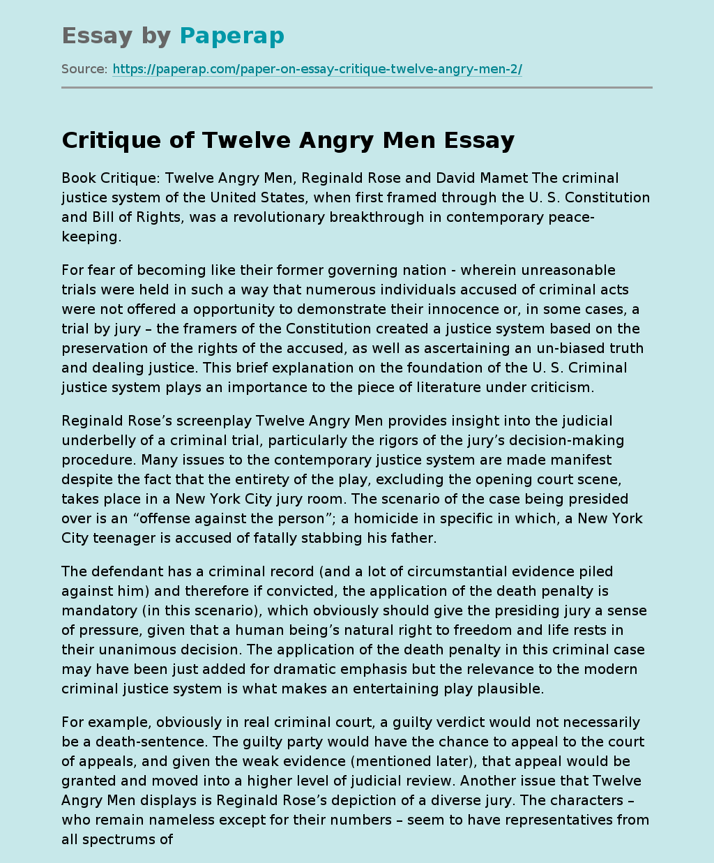 Critique of Twelve Angry Men