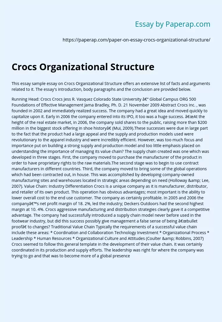 Crocs Organizational Structure