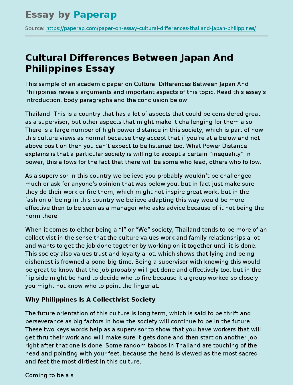 Cultural Differences Between Japan And Philippines