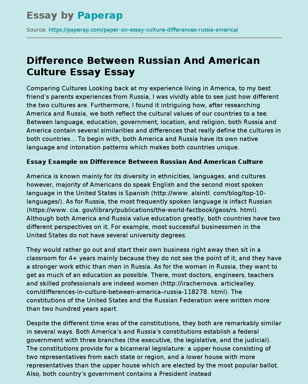 Difference Between Russian And American Culture Essay