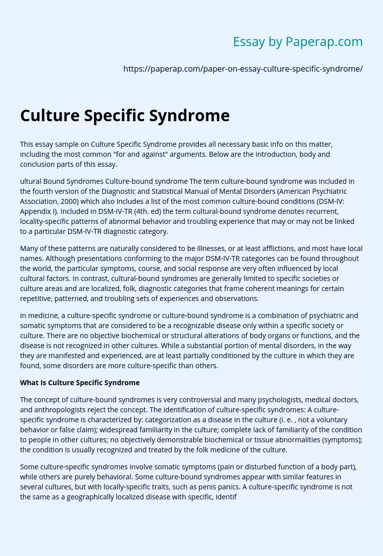 Culture Specific Syndrome