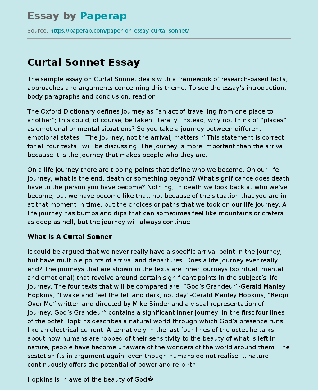 Curtal Sonnet Analysis
