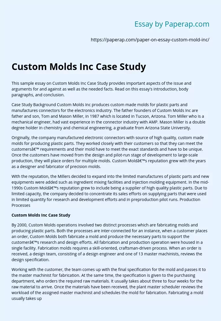 Custom Molds Inc Case Study