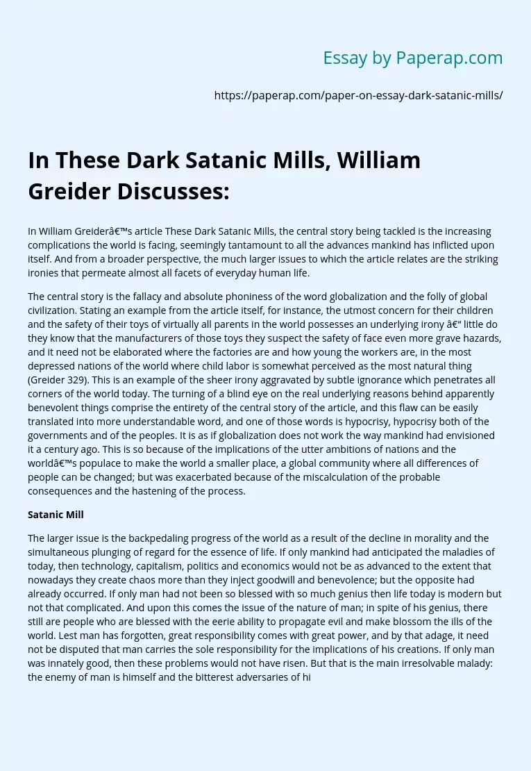 In These Dark Satanic Mills, William Greider Discusses: