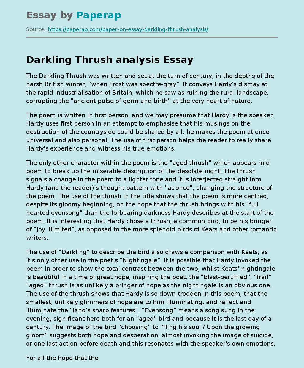 Darkling Thrush Analysis