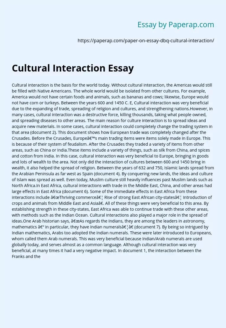 Cultural Interaction Essay