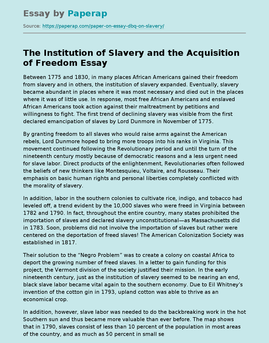 The Institution of Slavery and the Acquisition of Freedom