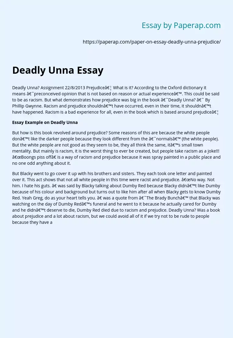 Deadly Unna Essay