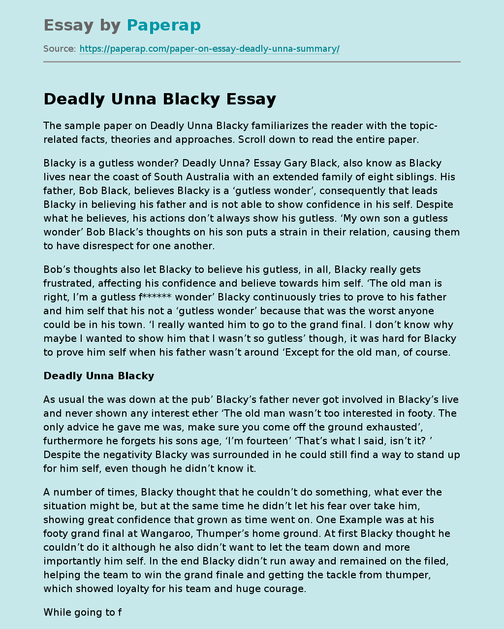 Deadly Unna Blacky
