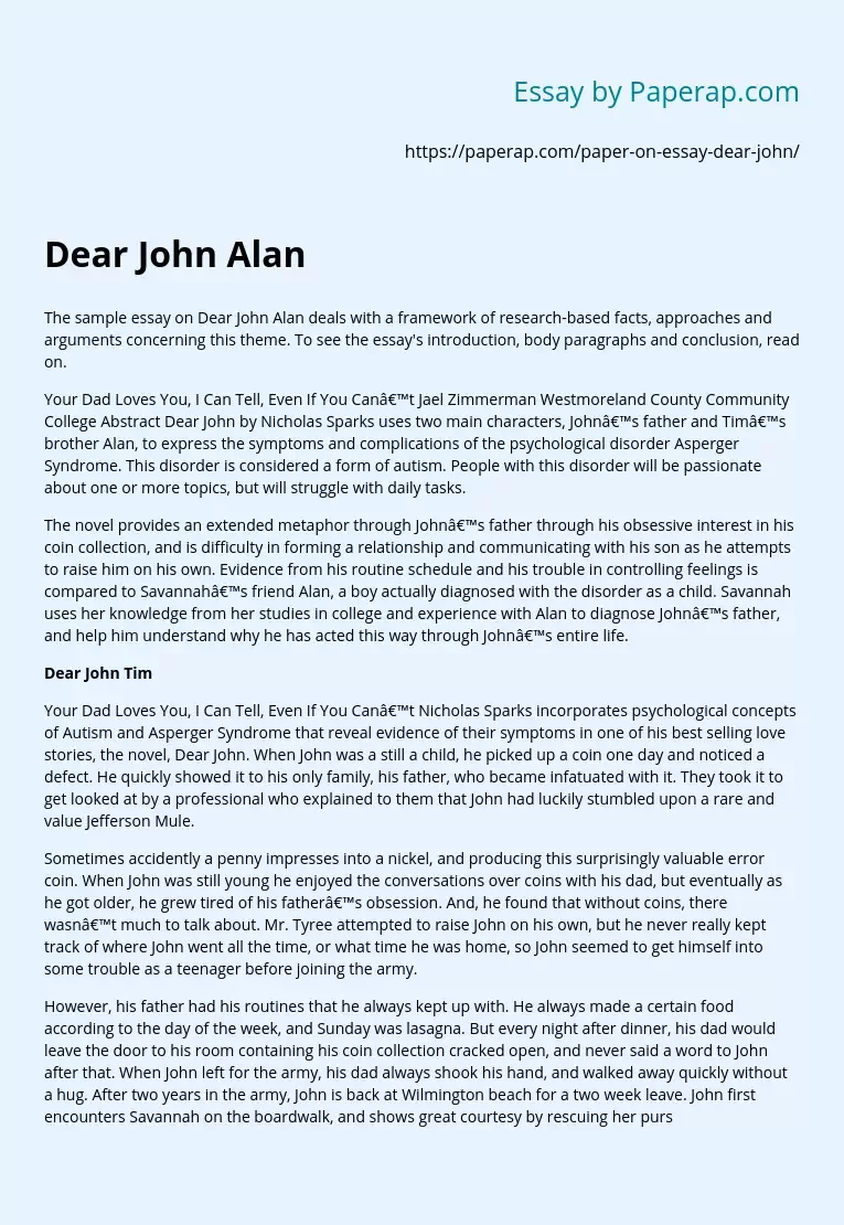 Dear John Alan Essay Analysis