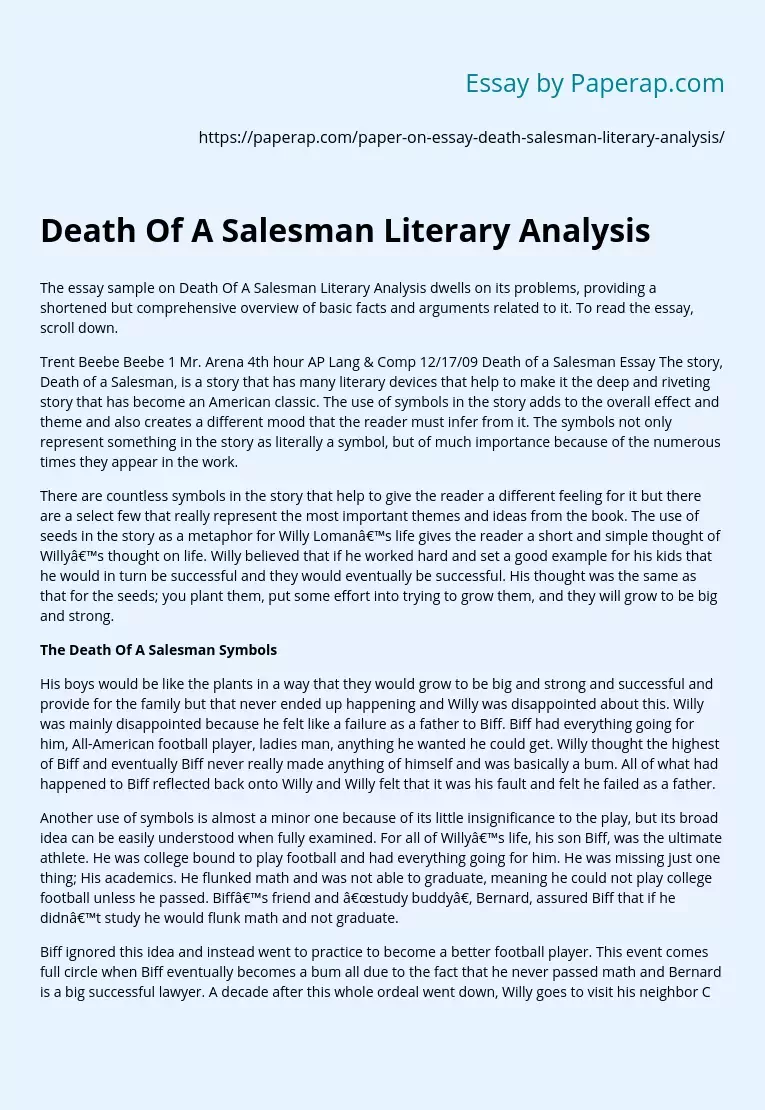 Death Of A Salesman Literary Analysis