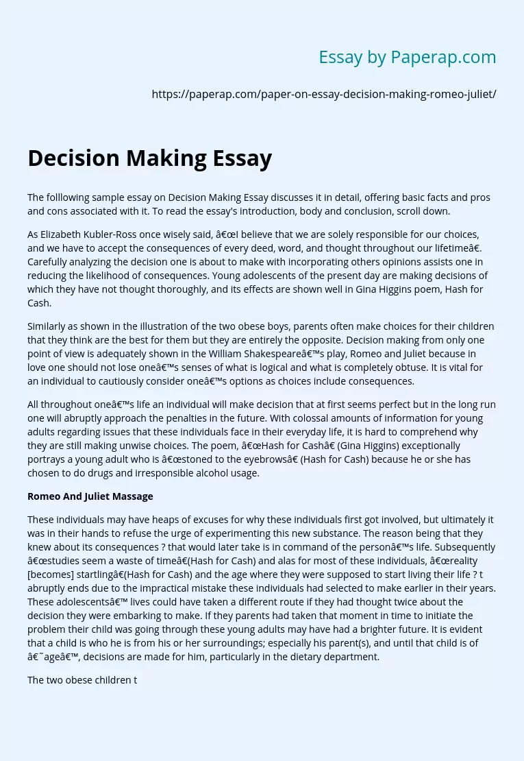 essay about making a decision