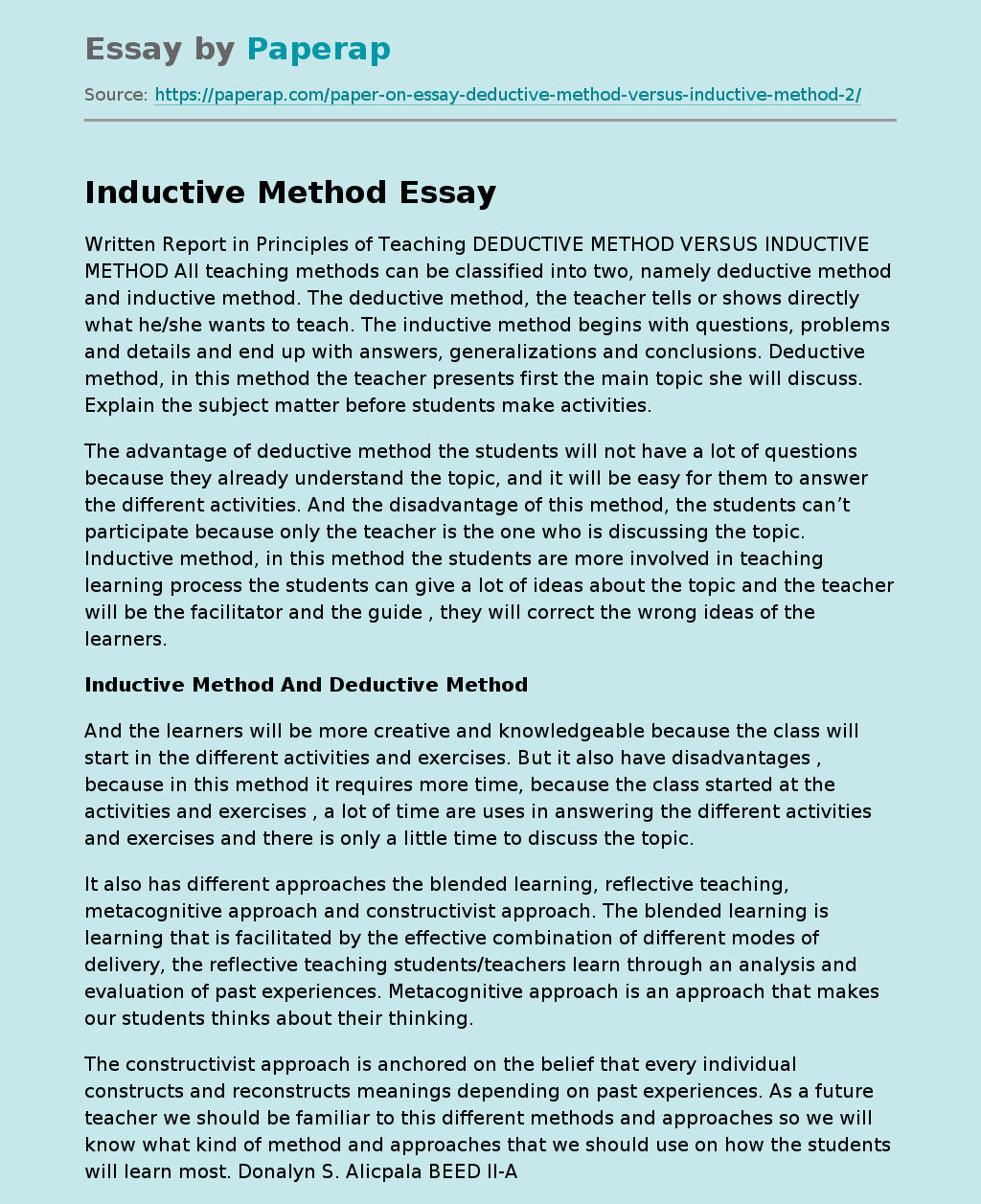 inductive essay examples