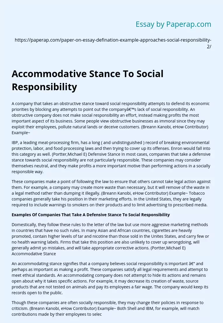 Accommodative Stance To Social Responsibility
